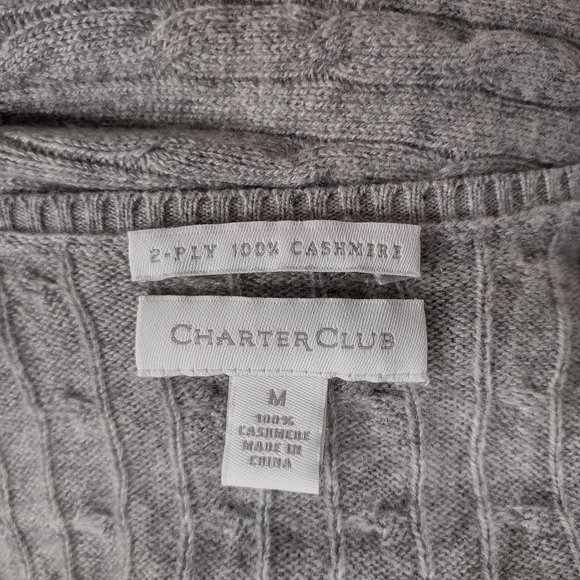 Charter Club gray 2-Ply 100% Cashmere cable knit pullover sweater ladies Medium - Picture 6 of 6